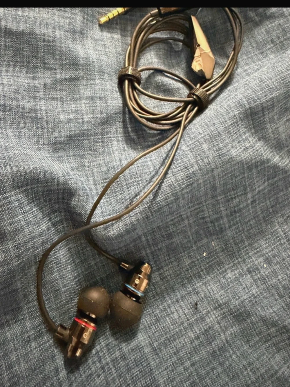 Wired In-Ear Earphones - Black with Blue & Red Accents